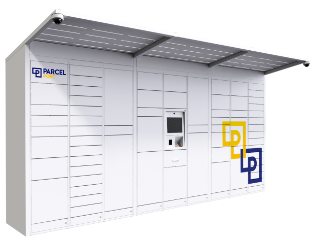 Photo of a ParcelPort smart locker with canopy